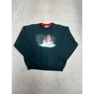 Vintage Morning Sun Green Christmas Holiday Sweater Snowman Women's Size Medium